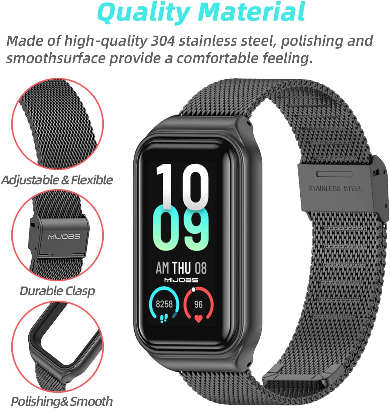 MIJOBS Correa para Xiaomi Smart Band 8 ActiveRedmi Smart Band 2 Aleación de zinc Reemplazo de la correa de reloj para Xiaomi Mi Band 8 Active