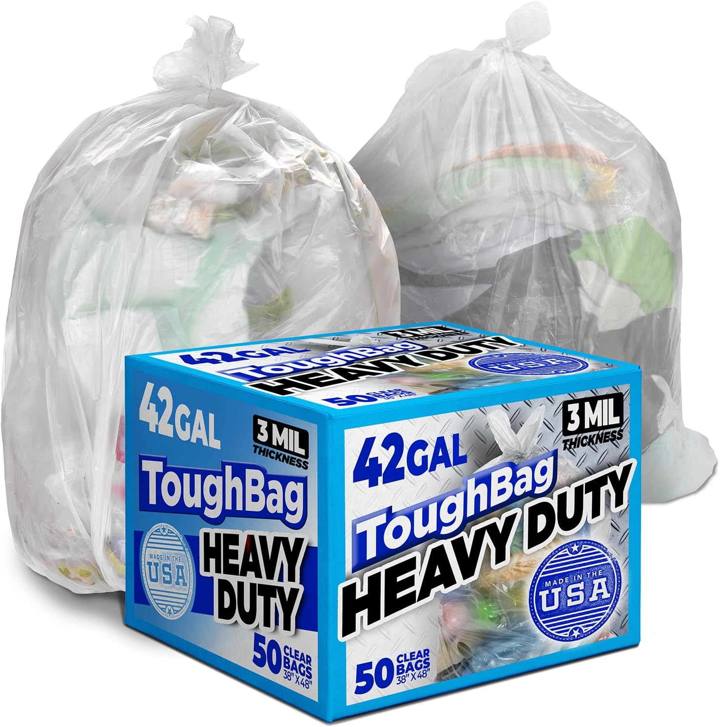 Bolsas de basura de 42 galones, bolsas para contratistas de 3 mil, forros para botes de basura grandes y resistentes, bolsas de basura de reciclaje,