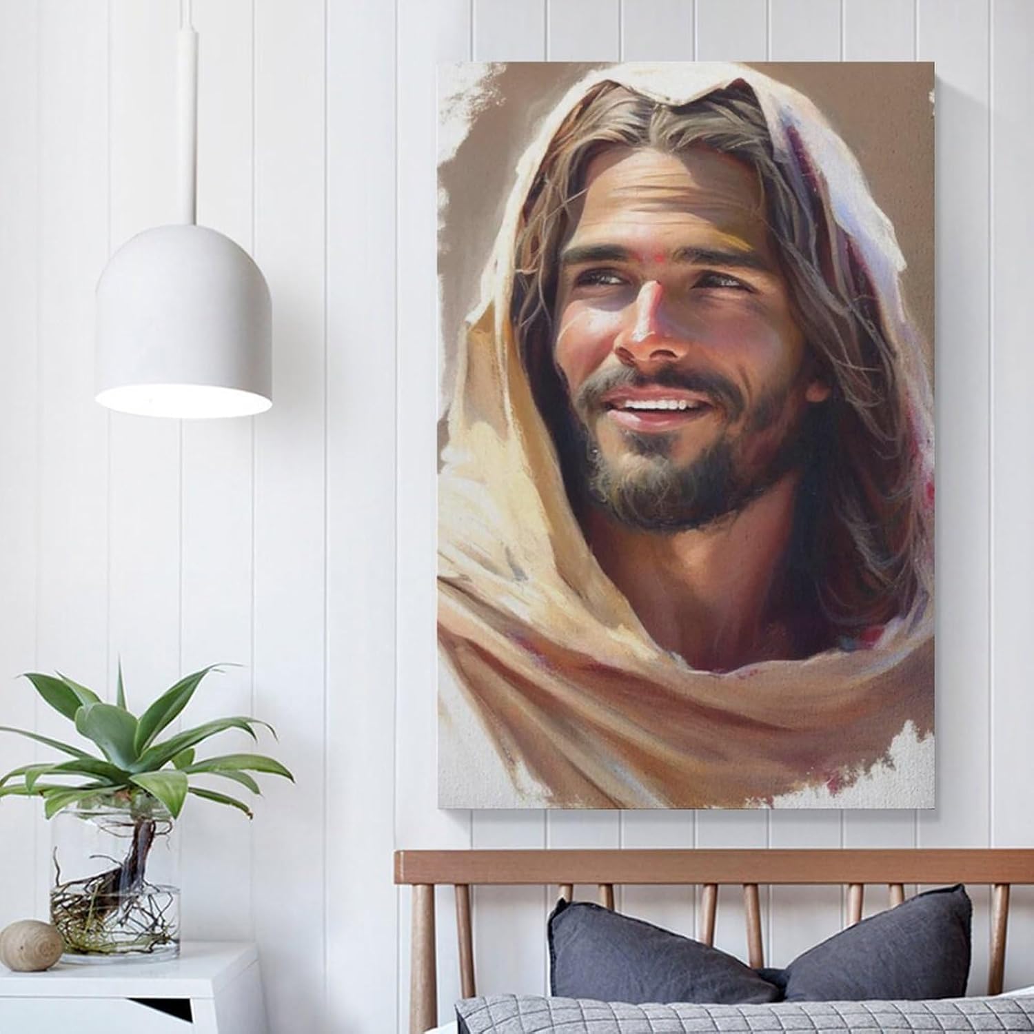 Impresionante estética artística Jesús riendo, imagen de Jesús, acuarela de Cristo, arte sonriente, Jesús sonriente, Jesús arte Pr lienzo para pared