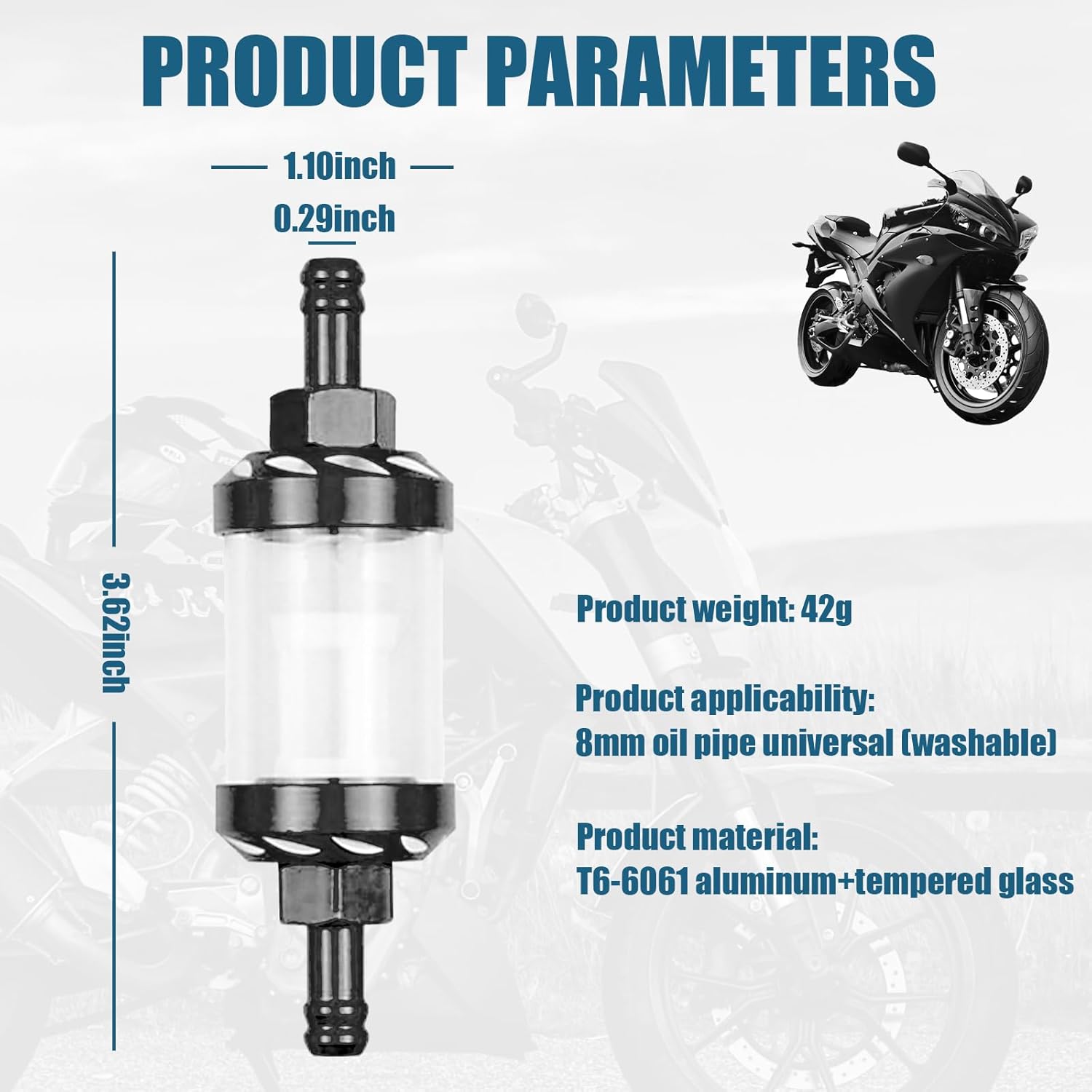 1 filtro de combustible automotriz, 1.1 x 3.62 pulgadas de aleación de vidrio templado con patrón de superficie de aceite, accesorios de