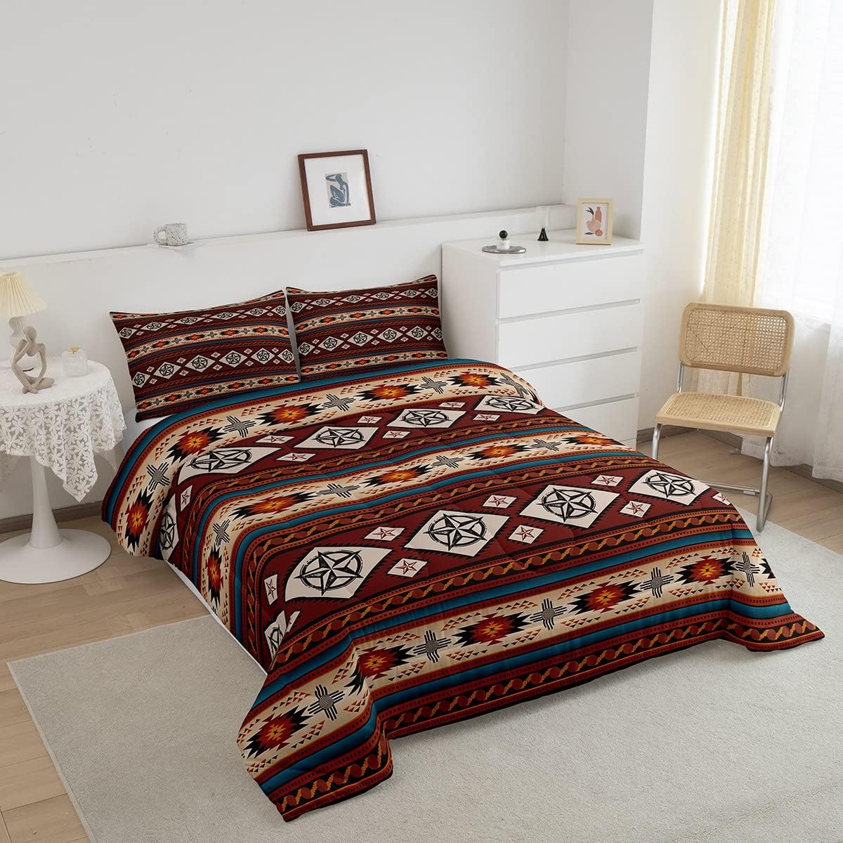 Erosebridal Juego de edredón de estrellas del oeste de Texas, ropa de cama tamaño matrimonial, ropa de cama azteca nórdica para niños, adolescentes