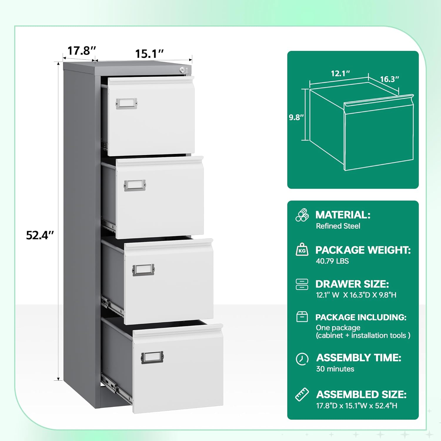 Letaya Archivador de 4 cajones con cerradura, archivadores verticales de metal para oficina en casa, almacenamiento A4F4cartalegal, requiere montaje