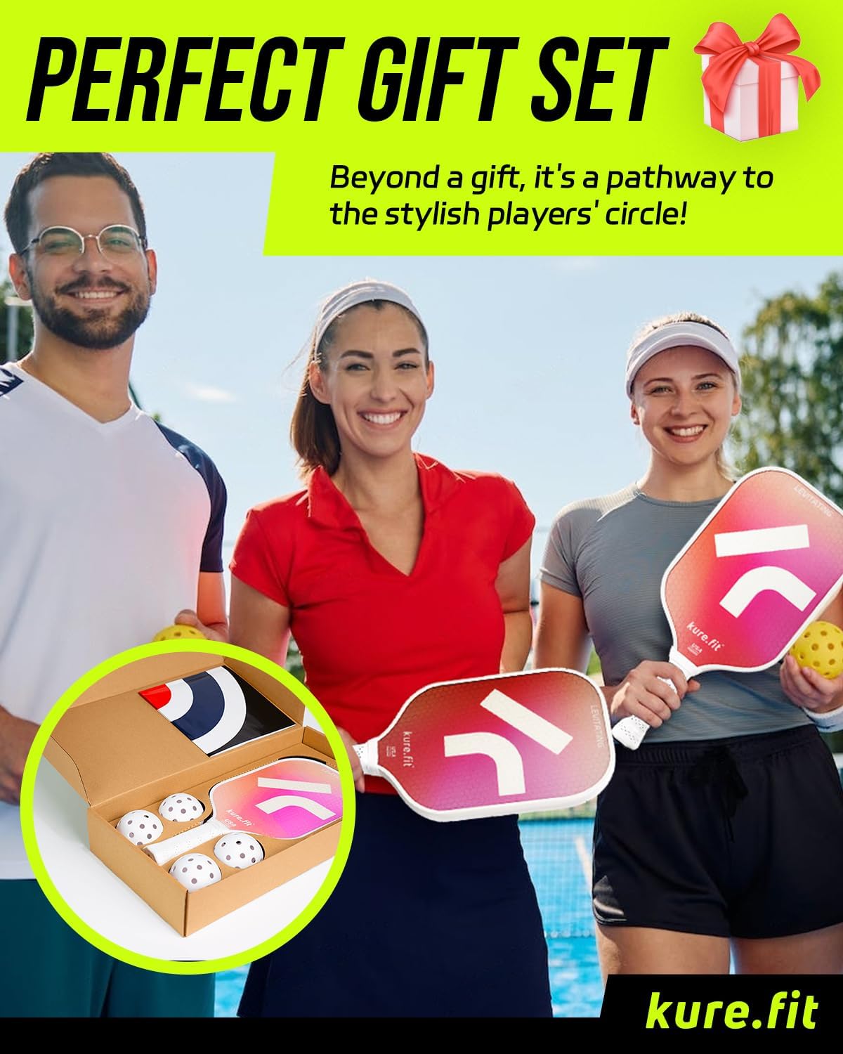 kure.fit Juego de paletas de pickleball, aprobado por USAPA, 4 bolas, almohadilla de entrenamiento, video tutorial de práctica, ligero, fácil