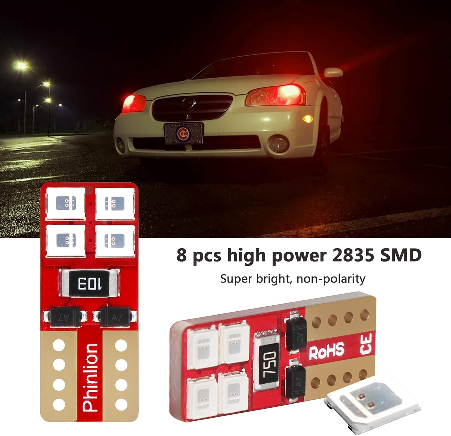 Phinlion – Luces LED, 4 unidades T10 2835 8 W