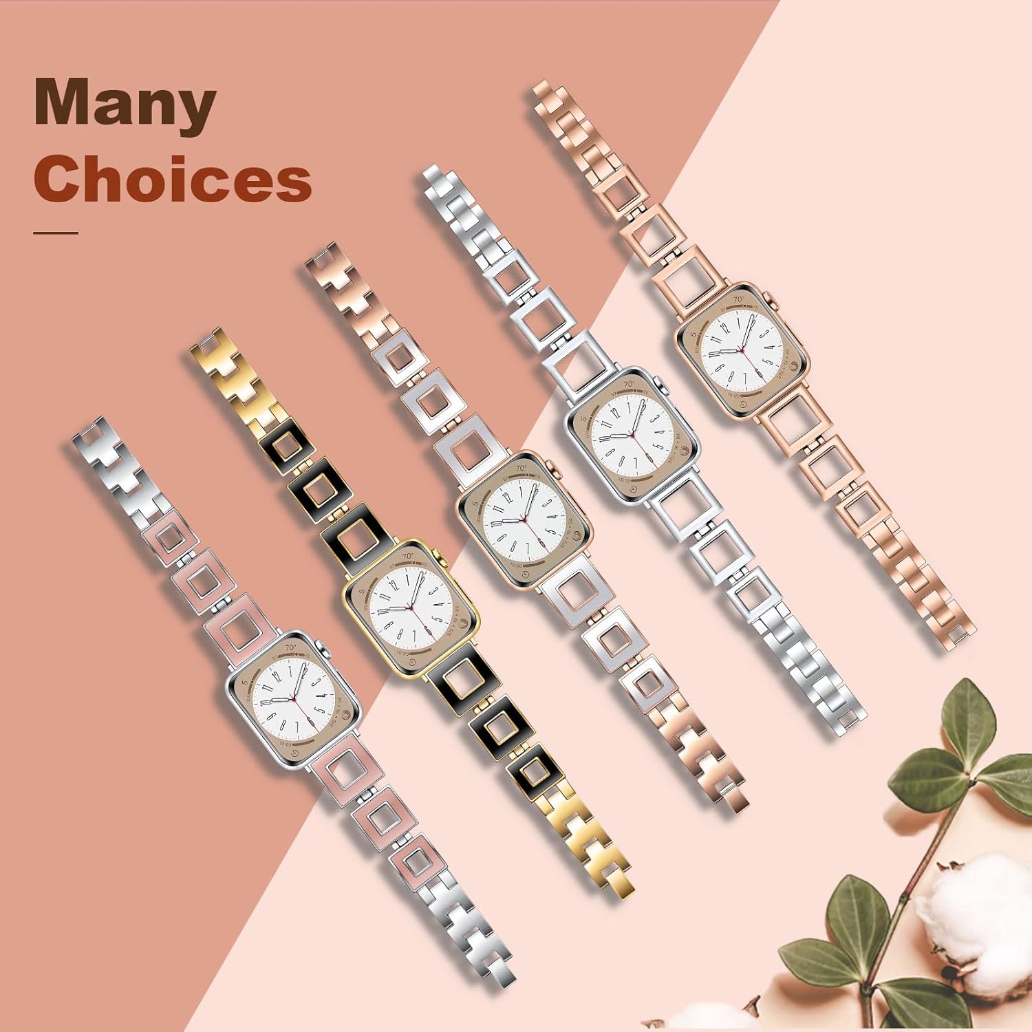DMMG Compatible con Apple Watch Band de 414038 de 45441.654 in, pulsera elegante de metal de acero inoxidable con diseño cuadrado hueco correa de