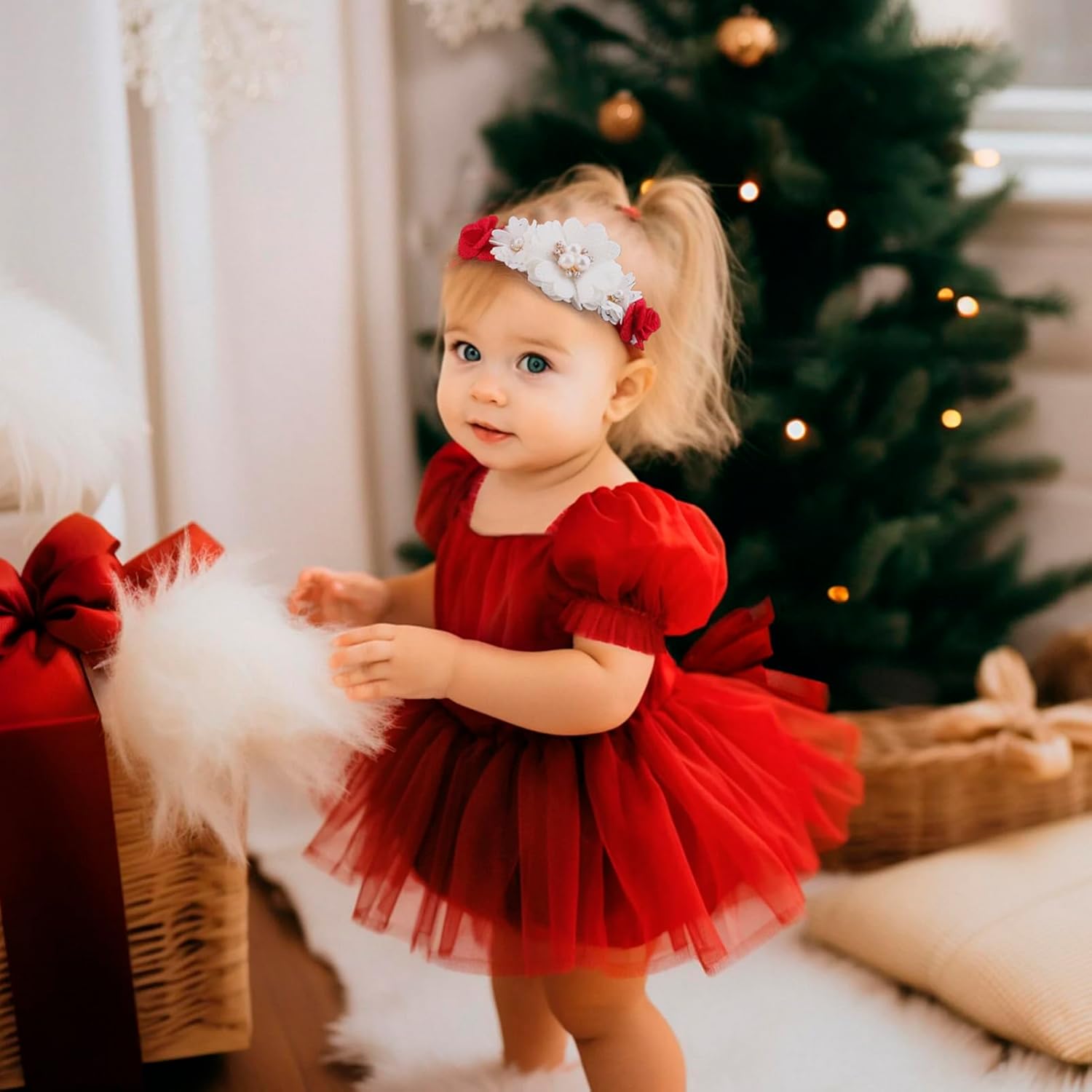 BFNAAgirl Diadema elástica de nailon con diseño floral de Navidad para bebé, 3 piezas, accesorios para el cabello, regalo para niñas (Navidad-01)