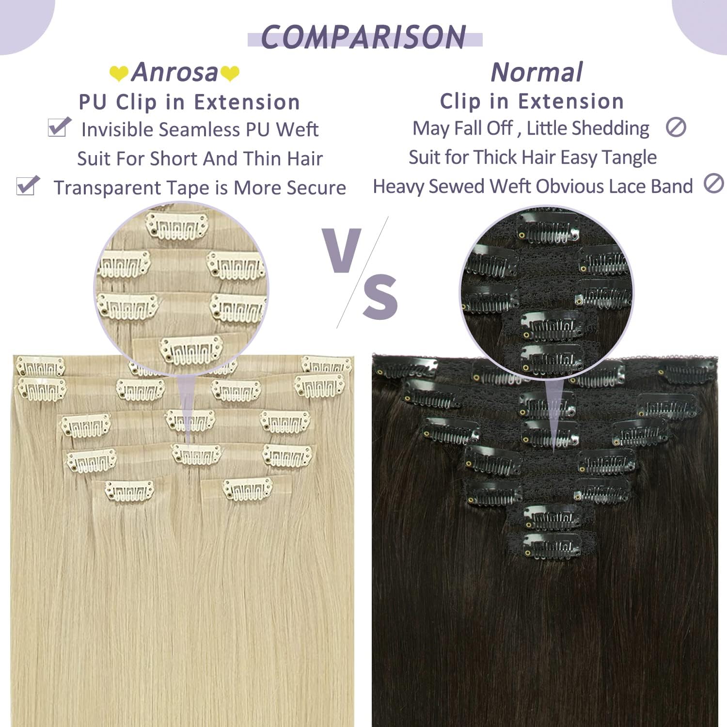 Anrosa Extensiones de cabello humano real con clip, sin costuras, 14 pulgadas, extensiones de cabello natural con clip, extensiones de cabello