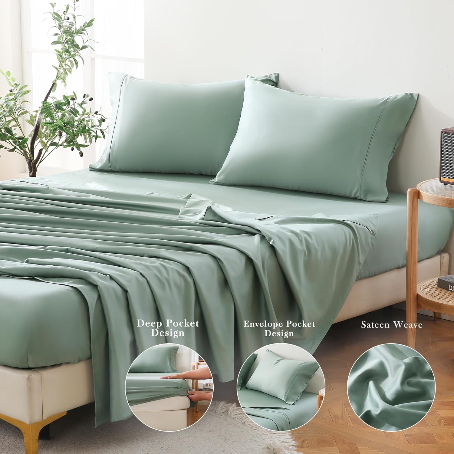 Bedlifes Sábanas refrescantes de 800 hilos 100% algodón egipcio, sábanas refrescantes suaves y transpirables de tejido satinado, sábanas de hotel de