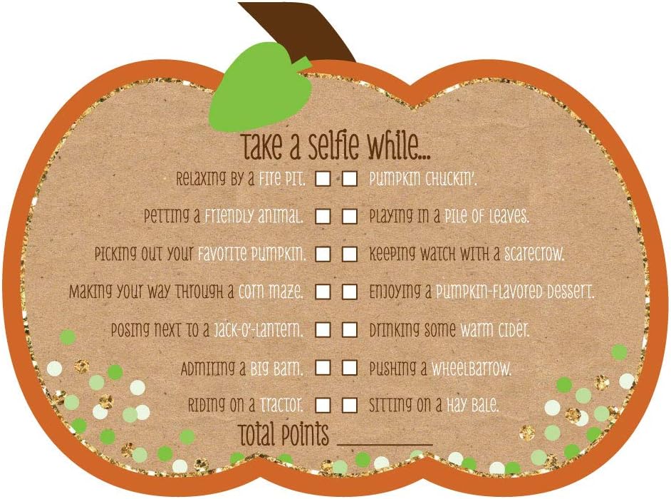 Big Dot of Happiness Pumpkin Patch – Selfie Scavenger Hunt – Juego de fiesta de otoño, Halloween o Acción de Gracias – Juego de 12