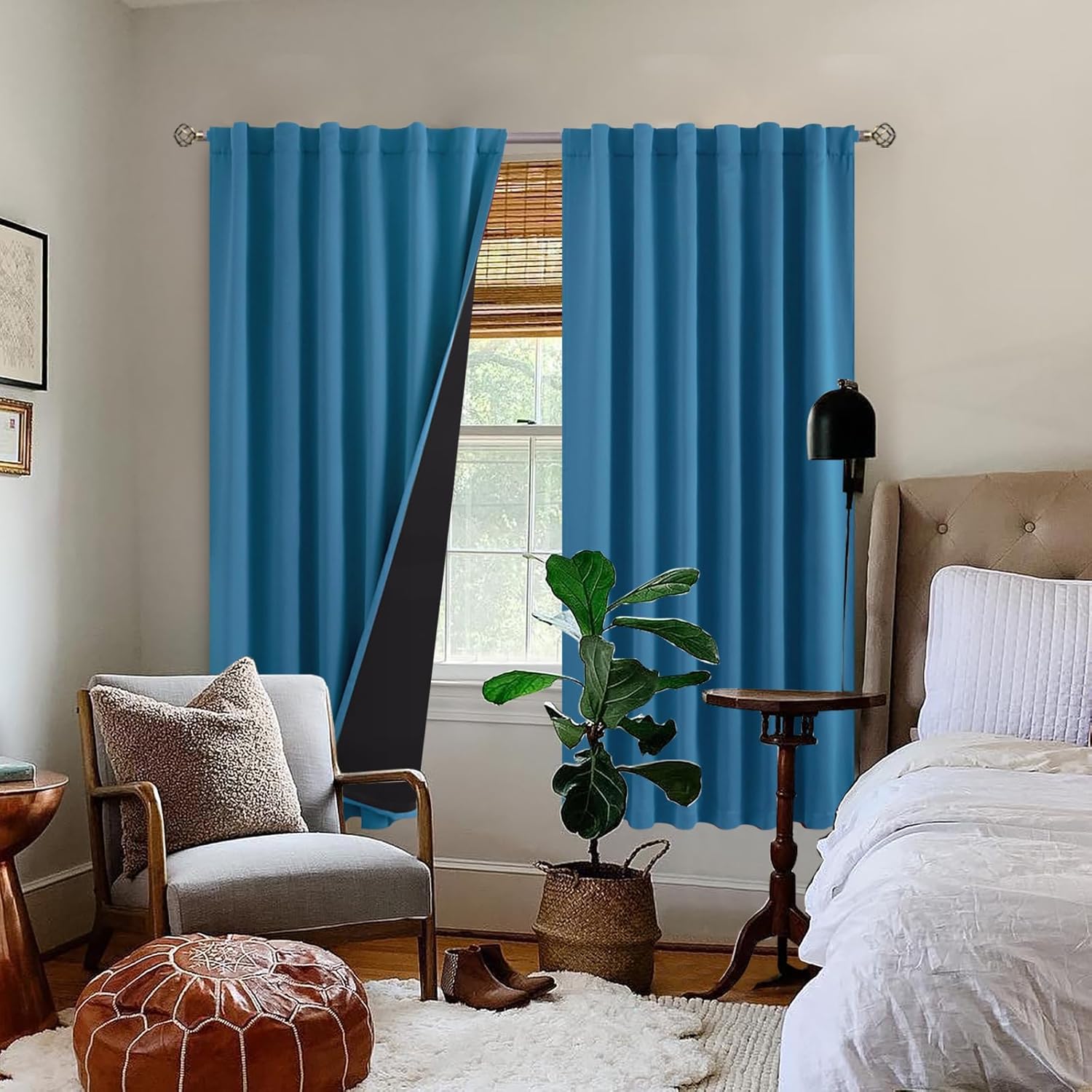 BGment Cortinas 100% opacas de 72 pulgadas para dormitorio, bolsillo para barra y pestaña trasera, doble capa, oscurecimiento de la habitación,