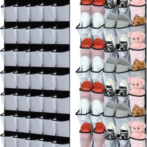 2 piezas de 70 bolsillos grandes de malla negra sobre la puerta, organizador de zapatos para colgar detrás de la puerta, soporte antideslizante para 2 piezas de 70 bolsillos grandes de malla negra sobre la puerta, organizador de zapatos para colgar detrás de la puerta, soporte antideslizante para