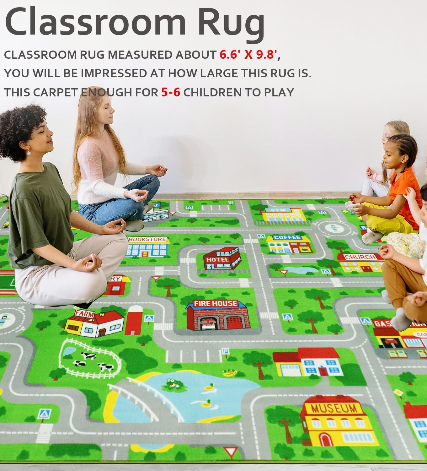 VSIWB Kids Carpet Playmat Car Rug 6’6” x 9’8” Educational Road Traffic Carpet Fun City Life Map Kids Car Rug Non Slip Play Carpet for Children