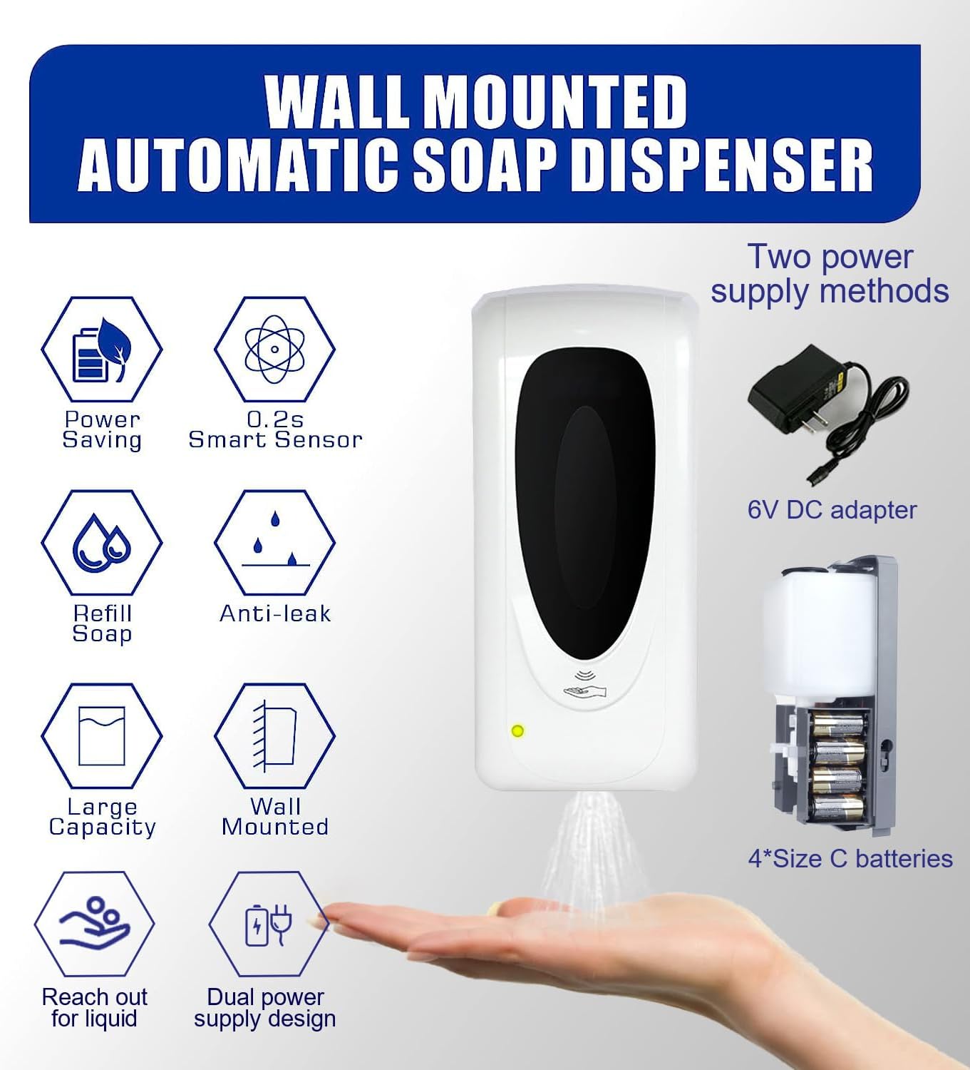 Jewaytec Dispensador automático de desinfectante de manos para montaje en pared, dispensador líquido de desinfectante de manos, dispensador de jabón