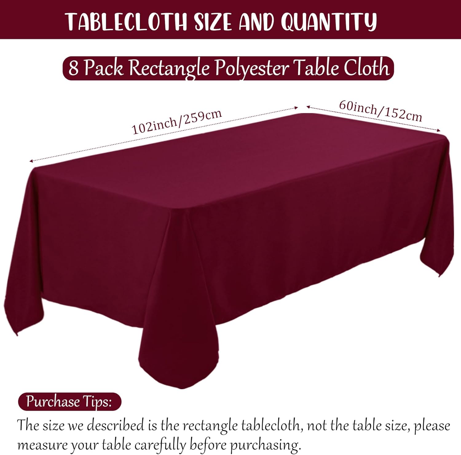 Paquete de 8 manteles rectangulares de alta calidad de 60 x 102 pulgadas, manteles rectangulares para mesa rectangular de 6 pies, manteles de tela