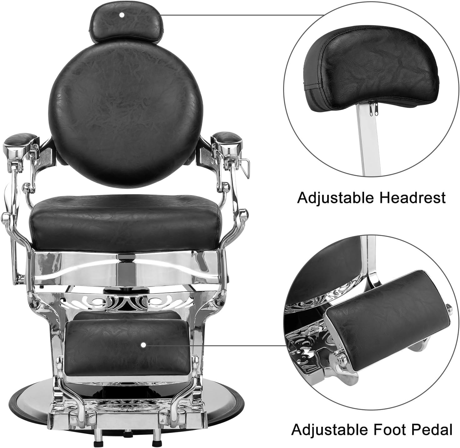 Winado Silla de peluquería reclinable vintage resistente con reposacabezas, soporta hasta 700 libras y rotación de 360, equipo de champú profesional