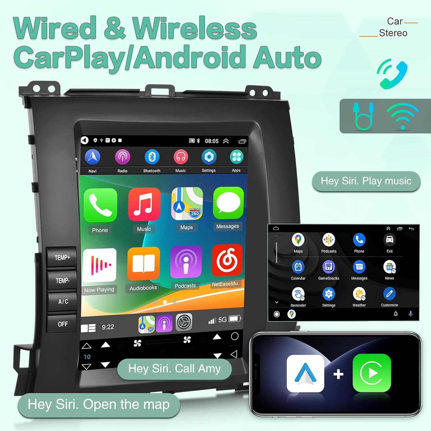 2G+64G Android 13 Radio de coche para Lexus GX470 Toyota Prado 2002-2009, pantalla táctil vertical estéreo de 9.7 pulgadas, Apple CarplayAndroid