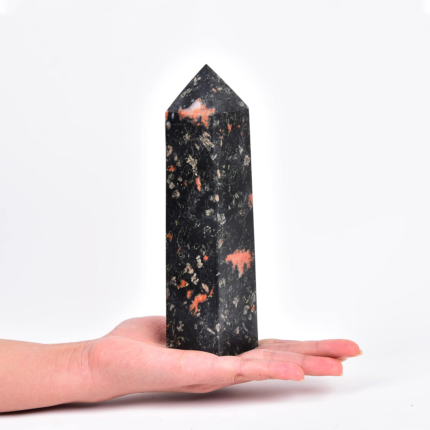 JIC Gem Varitas grandes de cristal de flor de ciruelo de jade para obelisco de cristal curativo, torre de cristal, varita de punto de cuarzo negro,