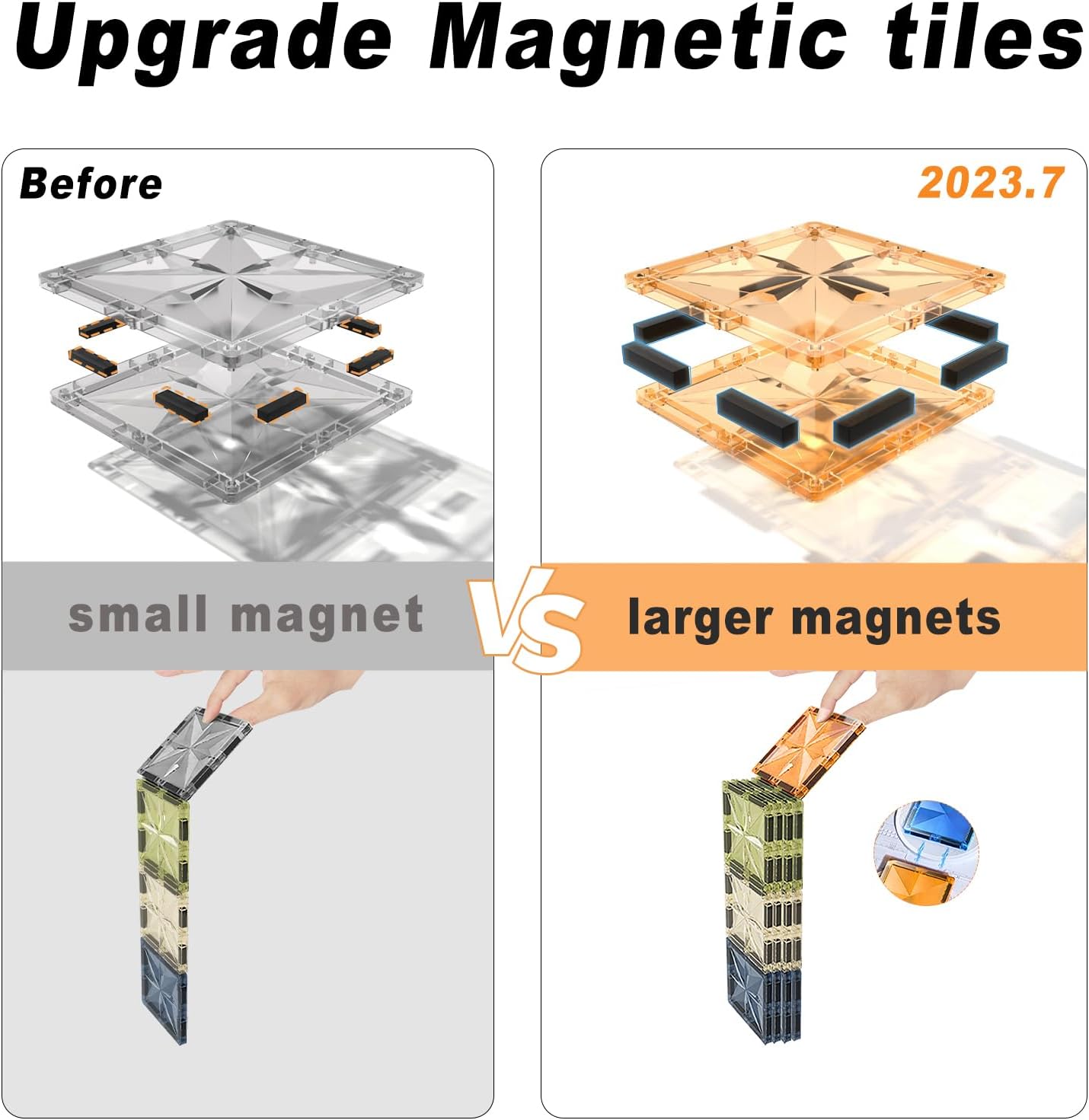 Fodoss Azulejos magnéticos, juego de 102 piezas innovadoras de azulejos magnéticos 3D, juguetes de construcción magnéticos para niños, aprendizaje