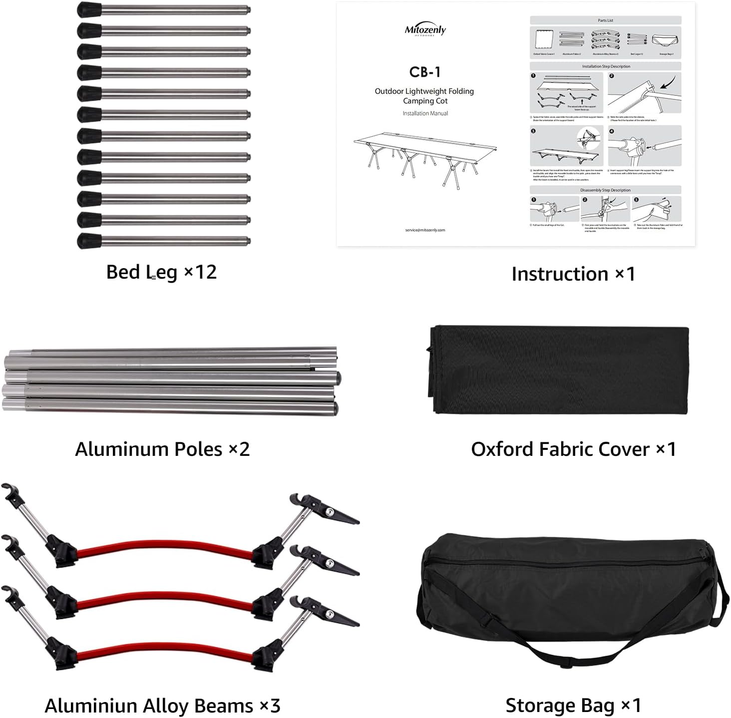 Mitozenly Catre de camping portátil y ligero de 75 pulgadas para adultos, cama de campamento para viajes al aire libre, senderismo, campamento base,