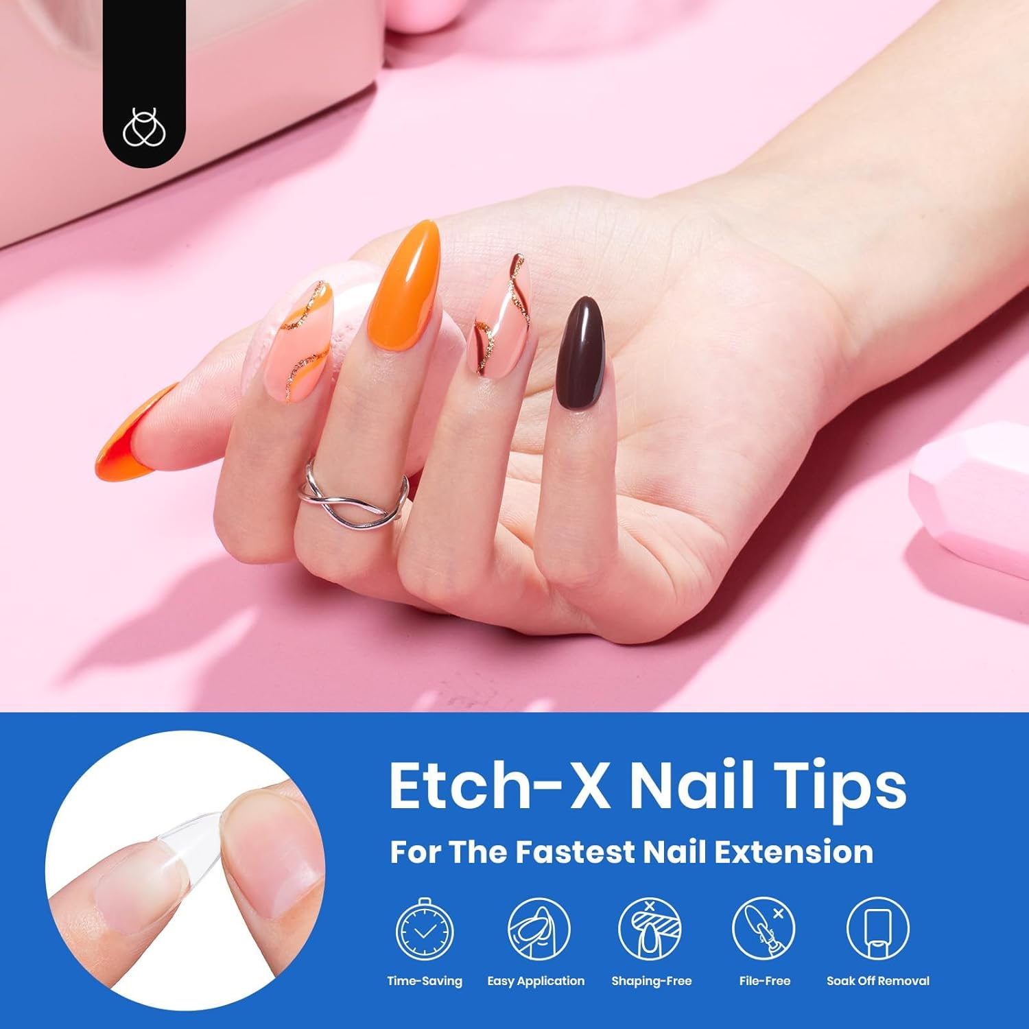 Beetles – Puntas de uñas de gel de 12 tamaños, puntas de uñas de gel suave, 504 piezas preliminadas, medio mate, almendra media, cobertura completa,