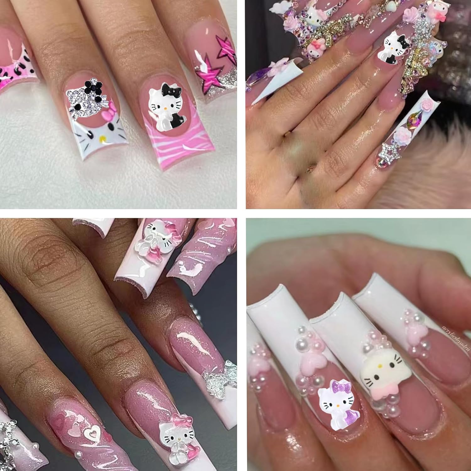 SICIJONYY 50 dijes de uñas de gatito 3D para arte de uñas, encantos kawaii para arte de uñas, dijes de resina con parte trasera plana, bonitos dijes