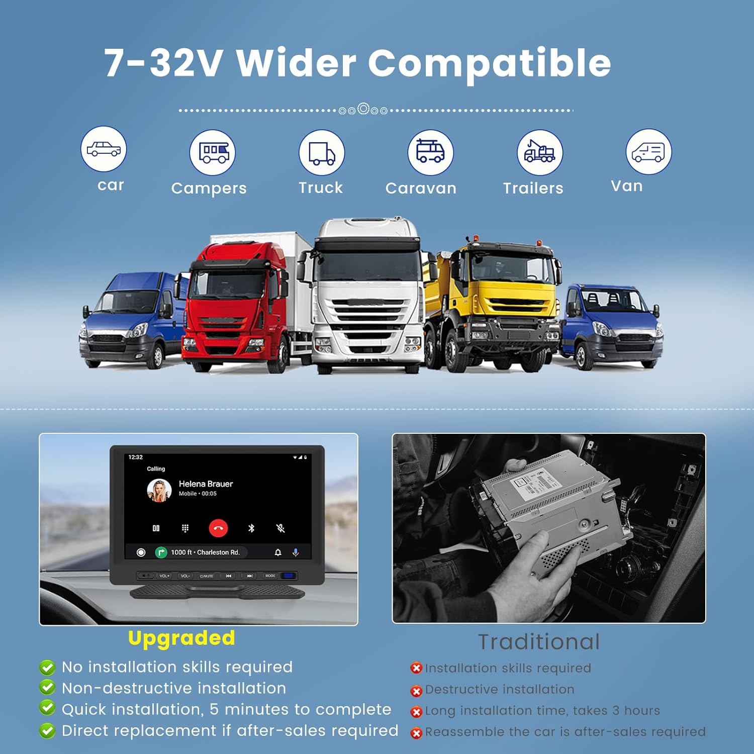 Inefala Estéreo portátil inalámbrico para automóvil Apple CarPlay de 7 pulgadas, soporte para tablero CarPlay con Android Auto, pantalla táctil Full