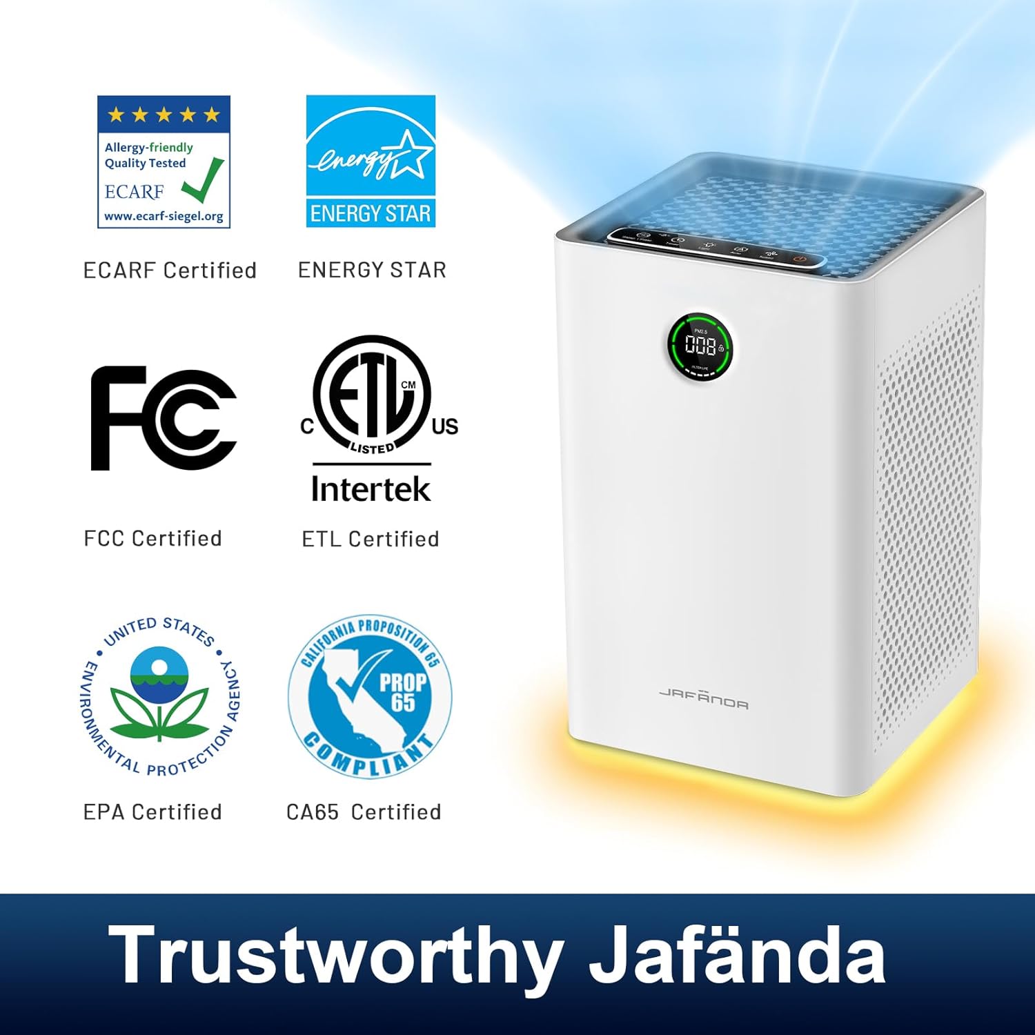Jafända Purificadores de aire para habitación grande del hogar, control inteligente WiFi y Alexa, filtro True HEPA 13 con carbón activado, 1190 pies