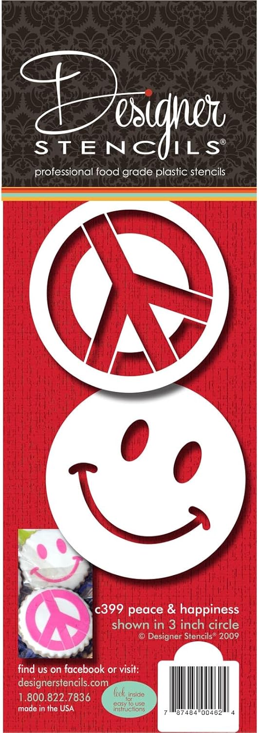 Designer Stencils Juego de plantillas de galletas de paz y felicidad, beigesemitransparente