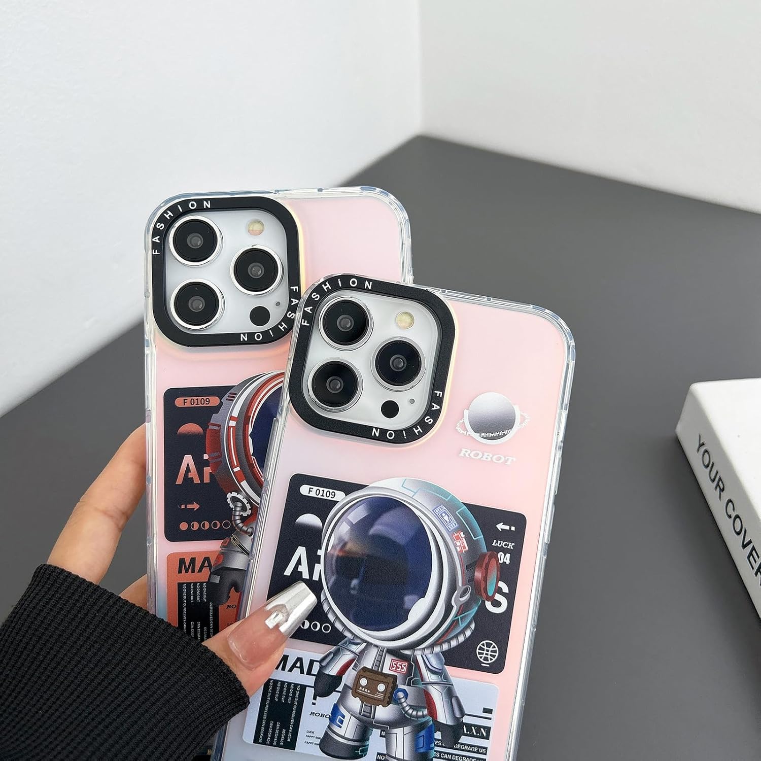 Yonds Queen Compatible con iPhone 15, diseño elegante de caricaturas de astronauta espacial, luna y marte con purpurina láser, elegante funda