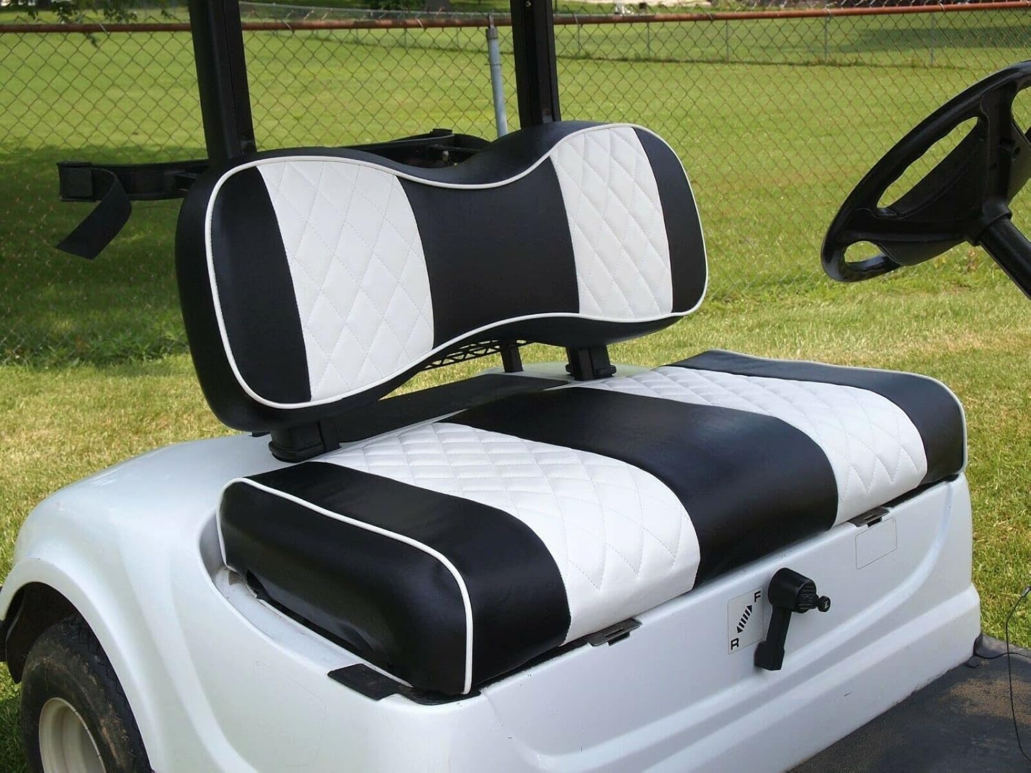 Huskey – 4 fundas de asiento delantero y trasero para carrito de golf EZGO Freedom TXT 2014+, Valor Custom con costuras de diamante blanco y negro