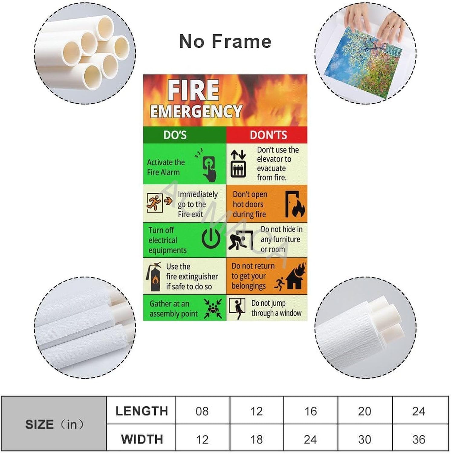 Póster de guía de evacuación de emergencia contra incendios, póster de emergencia de seguridad contra incendios, póster de decoración de pared de