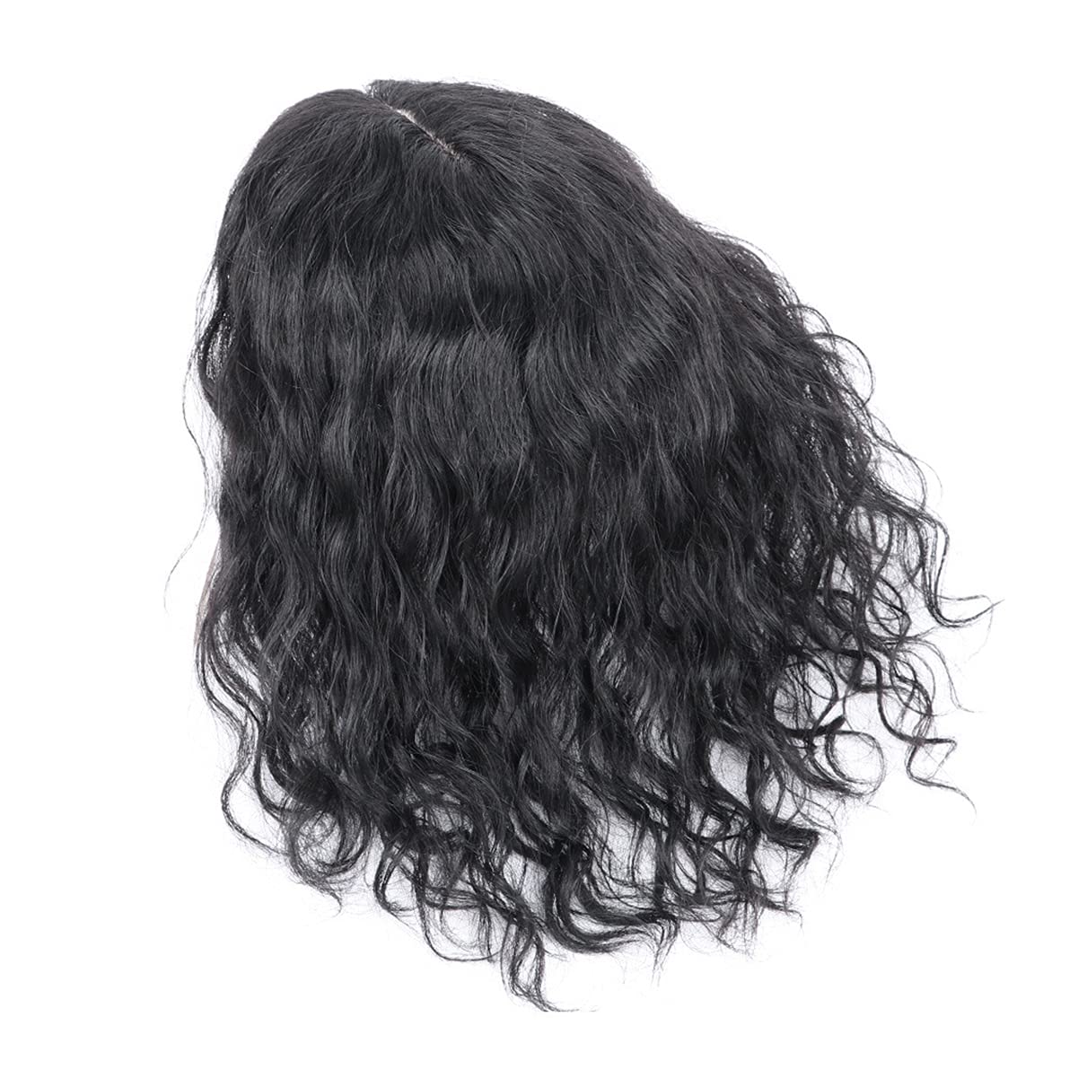 Tope de cabello humano rizado natural para mujer, extensiones de pelo con clip, 5.1 x 5.5 in, parte superior de cabello plateado, parte derecha para