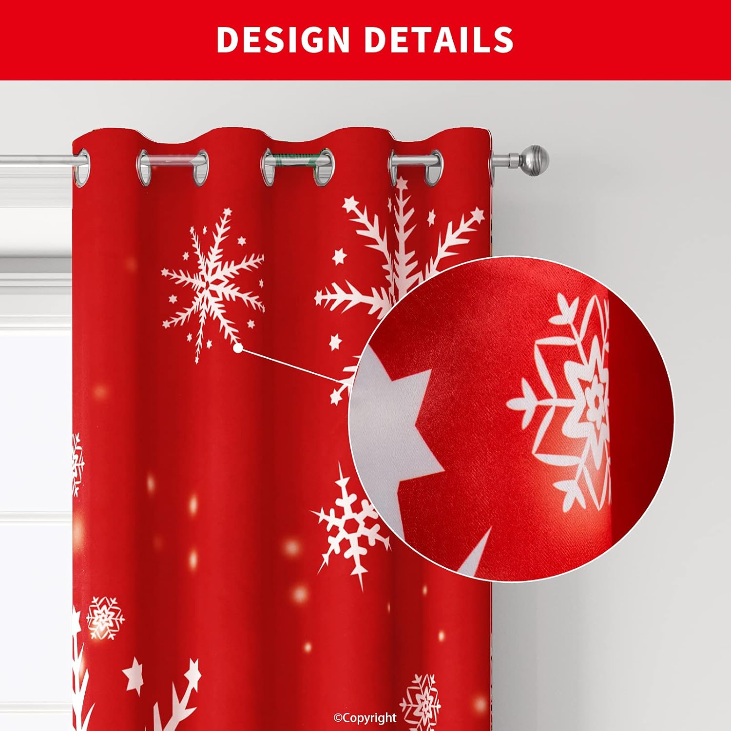 Cortinas de Navidad con copos de nieve para sala de estar, 52 x 84 pulgadas, 2 paneles, cortinas opacas con ojales impresos, cortinas opacas con