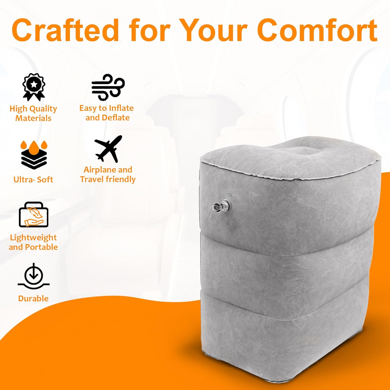 Almohada inflable de viaje con reposapiés estándar de avión para viajes en avión, automóvil, tren, hogar y oficina, cama de avión para niños