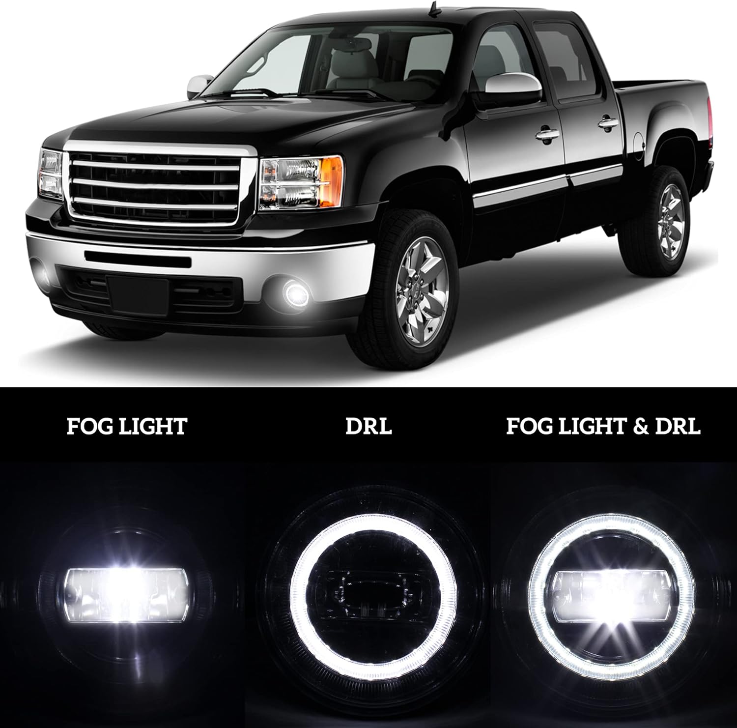 KEWISAUTO Luces antiniebla LED con luces de circulación diurna para GMC Sierra 2007-2014, luces antiniebla de conducción con DRL para 2007 2008 2009