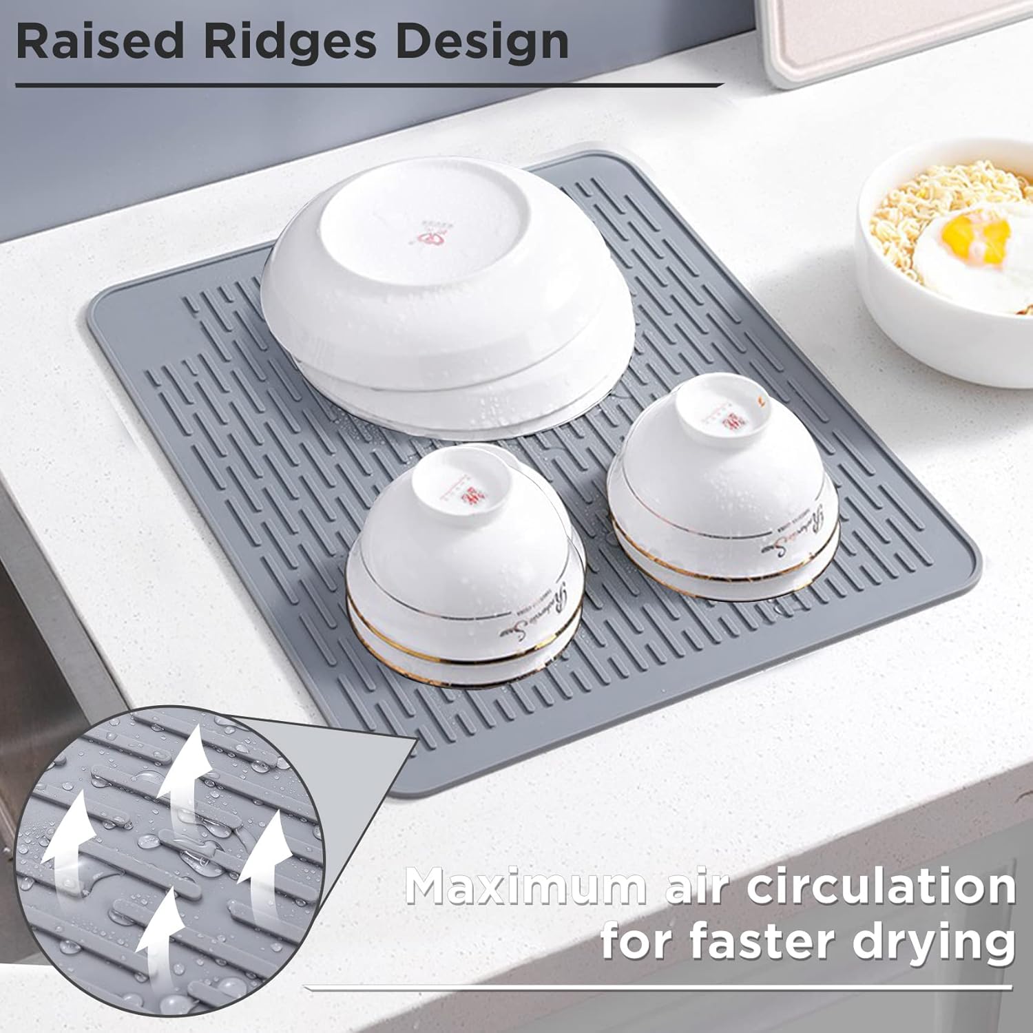 Tapete de secado de silicona, 18 x 16 pulgadas, tapete escurridor de platos grande para encimera de cocina, soporte para ollas calientes resistente