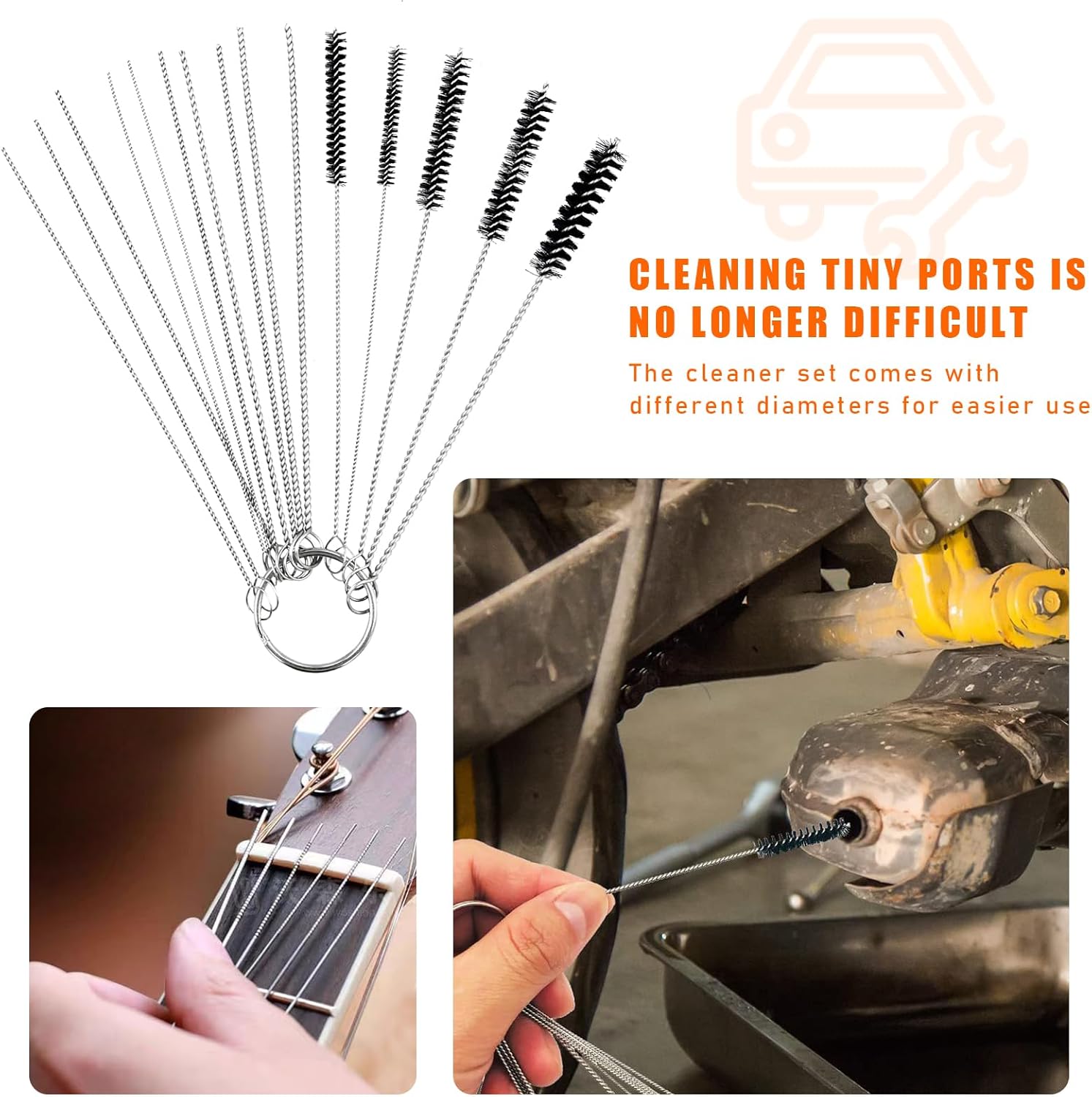 Carburador Carbon Dirt Jet Remover, 5 cepillos de nailon + 10 agujas de limpieza + 1 kit de herramientas de llave de mariposa para motocicleta, ATV,