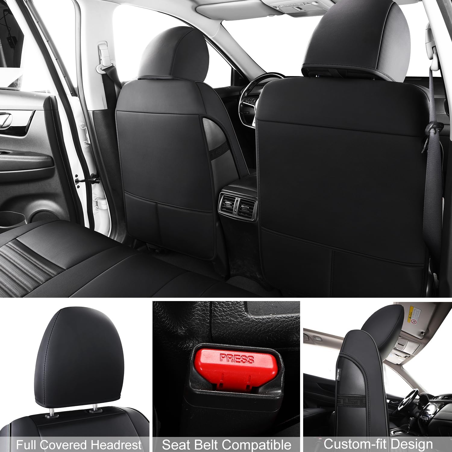 LINGVIDO Fundas de asiento personalizadas para Nissan Rogue 2014 2015 2016 2017 2018 2019 2020, juego completo, negro, no para híbridos y deportivos