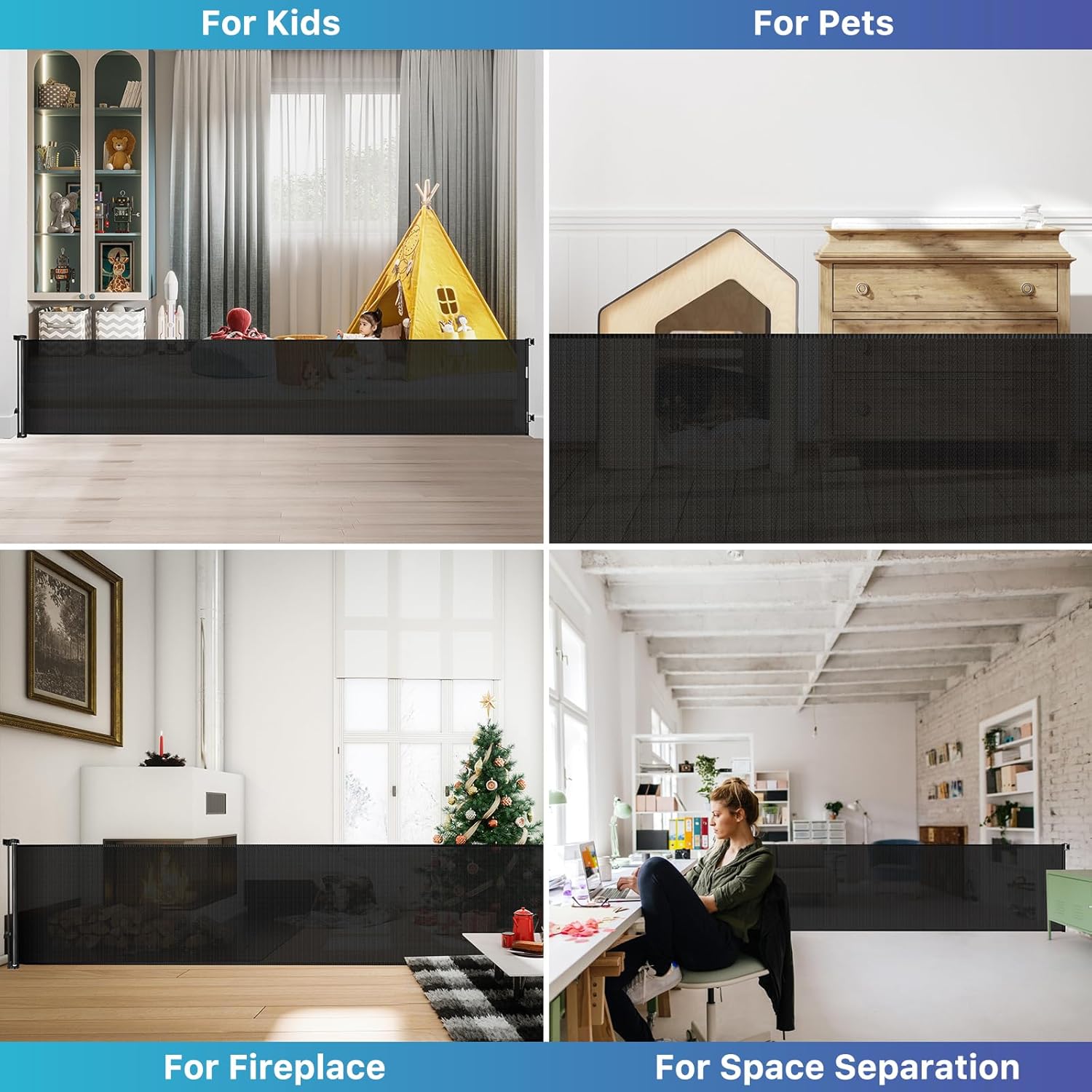 Puertas retráctiles para bebés de 170 pulgadas, puerta extra ancha para perros, para aberturas extragrandes, puerta retráctil para perros para