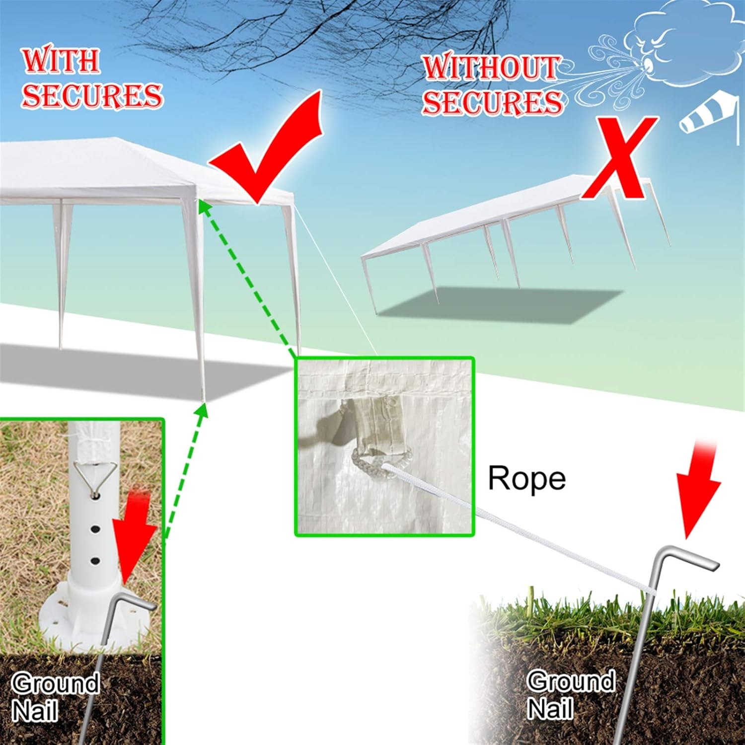 Goxowo Party Tent Outdoor Gazebo – 10×30 Heavy Duty Canopy Tent Portable Shade Canopy Patio Camping Gazebo with 8 Sides Wall,White Tents Sun Shelter