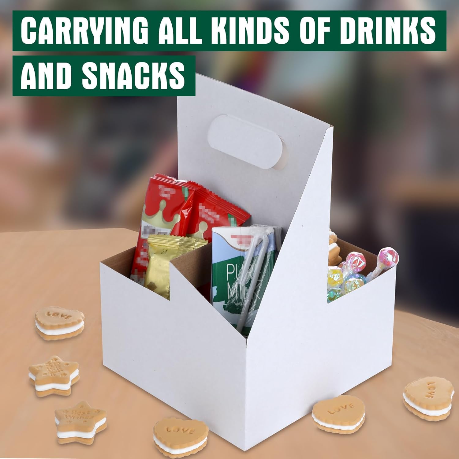 Kisston Paquete de 150 portadores de bebidas con asa, 4 tazas de cartón de estraza para tazas, portavasos, desechable, para bebidas calientes o
