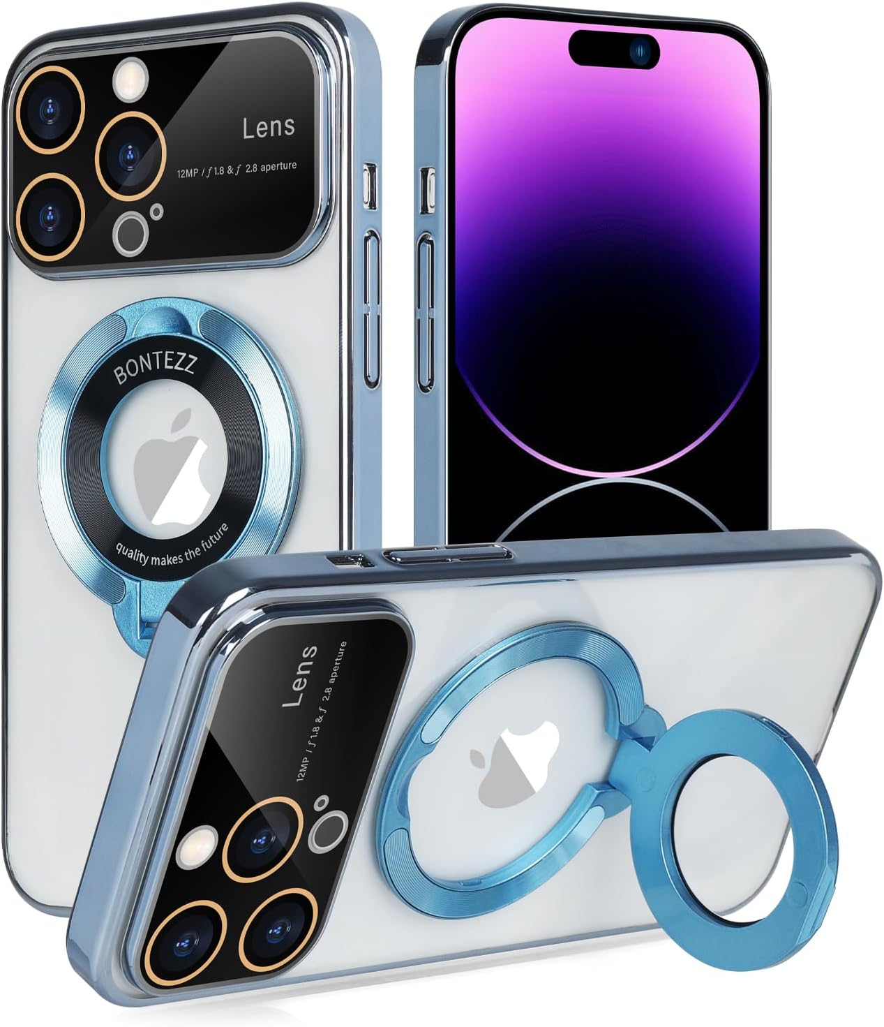 Omio – Funda magnética transparente para iPhone 15 Pro Max con soporte magnético invisible compatible con el logotipo MagSafe, protector de lente de