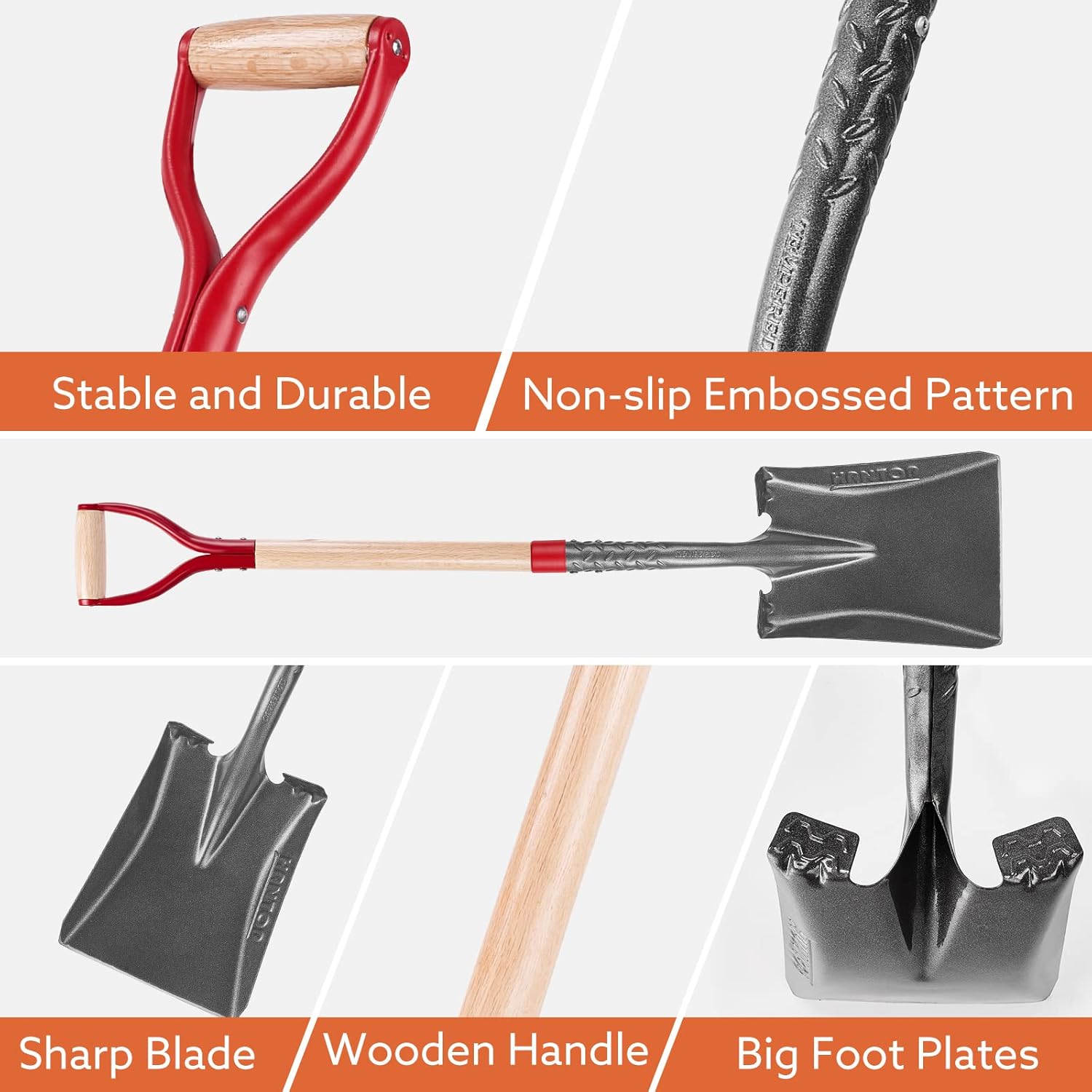 HANTOP Pala de transferencia resistente Pala multifuncional Pala cuadrada Pala plana para jardinería limpieza de bordes, 43 pulgadas