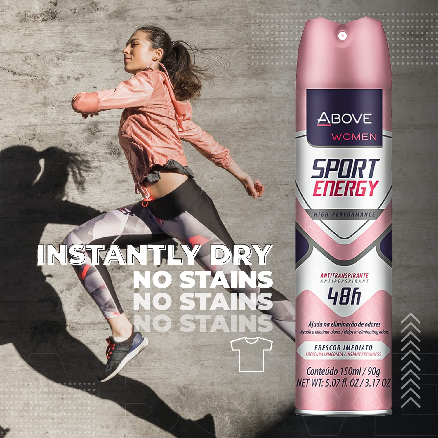 ABOVE Sport Energy – Juego de desodorante antitranspirante 48 horas para mujer, fragancia floral, spray seco que protege contra el sudor y el olor