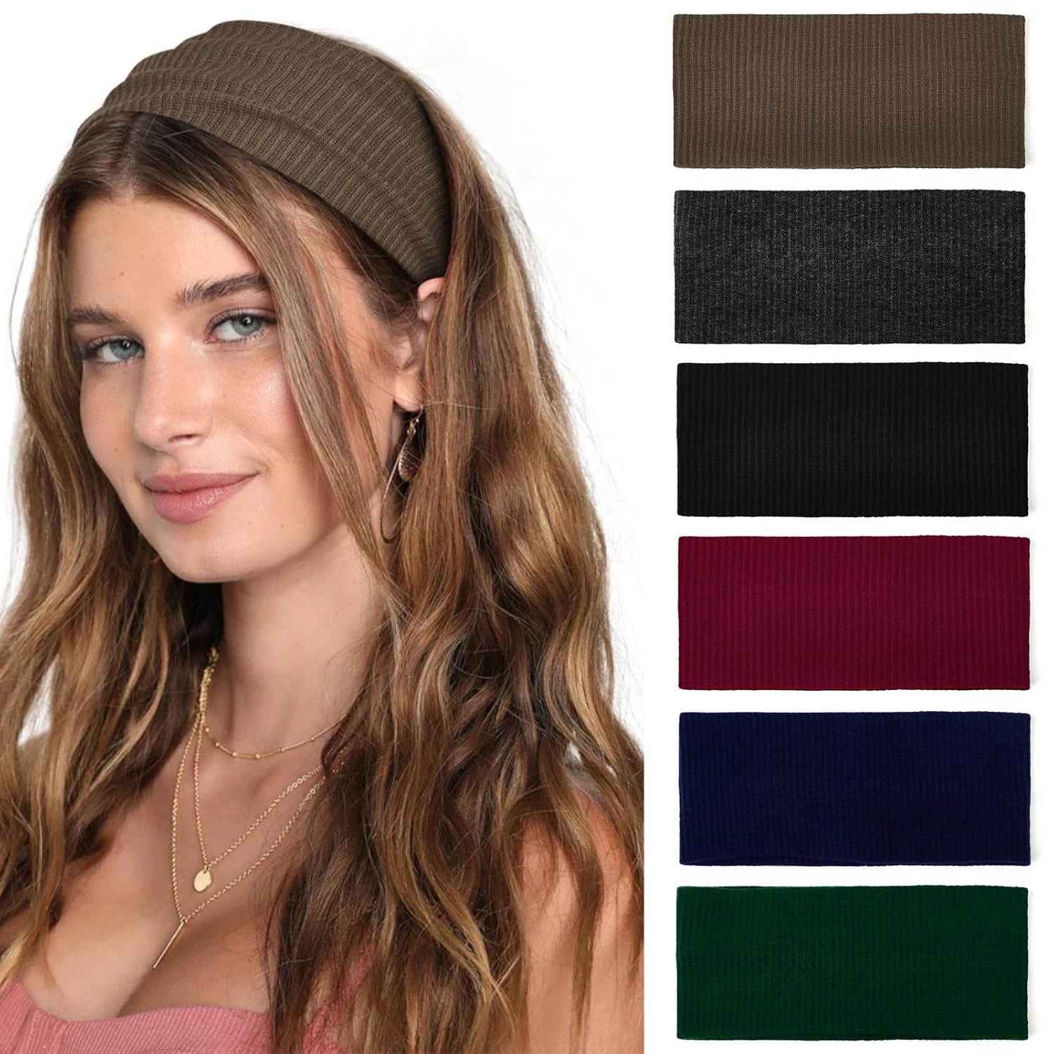 Diademas anchas antideslizantes para mujer, bandas elásticas gruesas y suaves, accesorios para el cabello, para yoga, entrenamiento, paquete de 6
