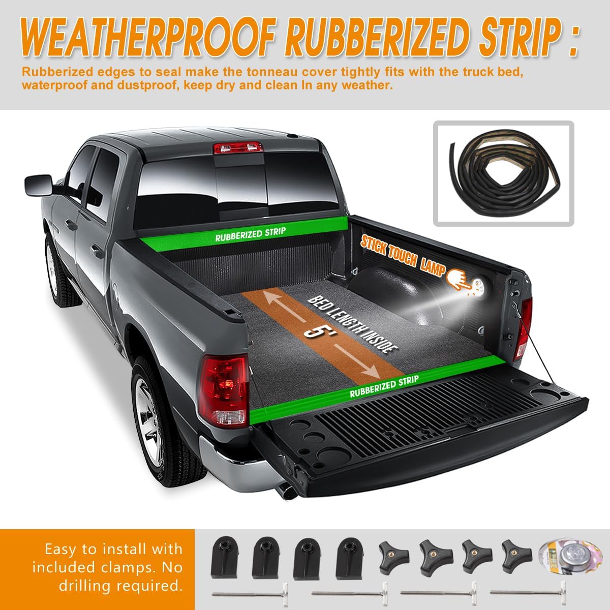 PM PERFORMOTOR Cubierta ajustable suave de tres pliegues para caja de maletero de camioneta, negro, PM-TC-T-049