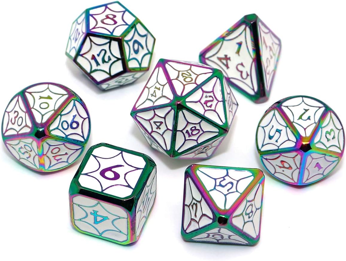 Dados poliédricos DND dados de aleación blanca con borde de dados coloridos para Calabozos y Dragones Pathfinder Juego de dados Juego de dados de