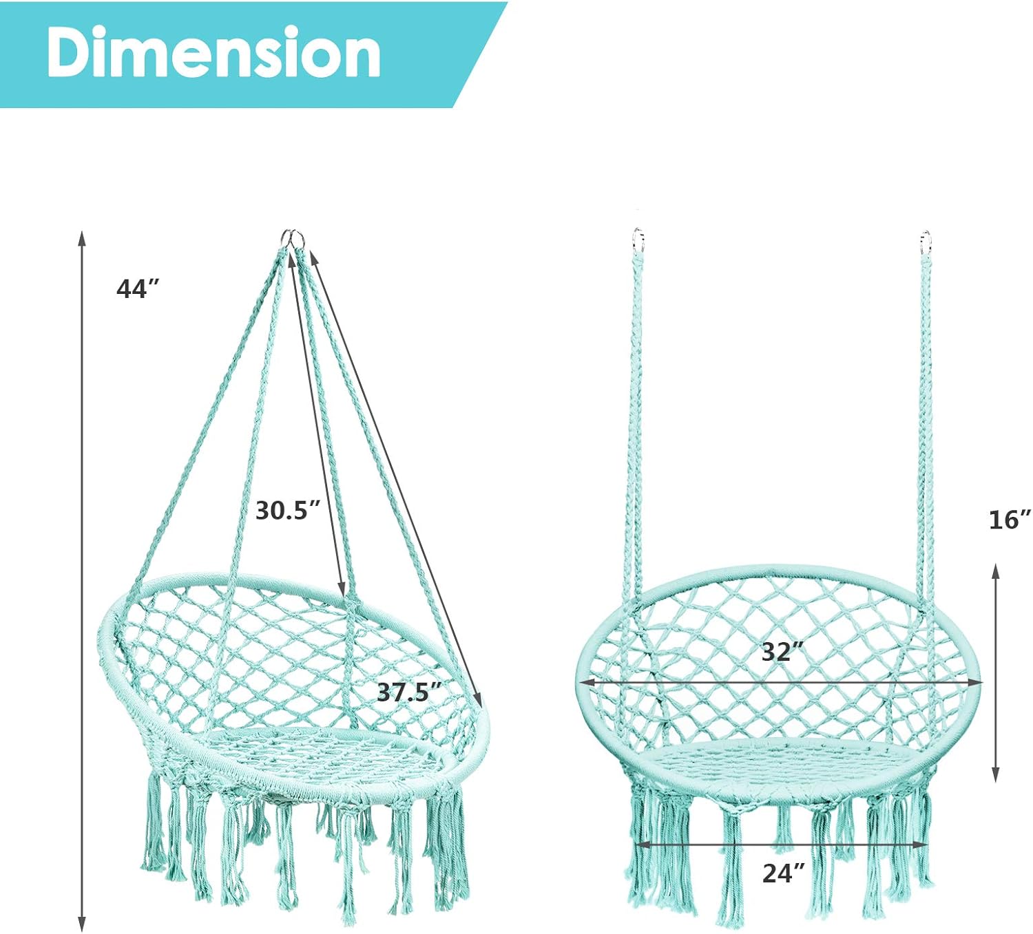 Tangkula Silla hamaca colgante, silla columpio de macramé con borlas y anillos colgantes de alta resistencia, estilo bohemio hecho a mano con cuerda