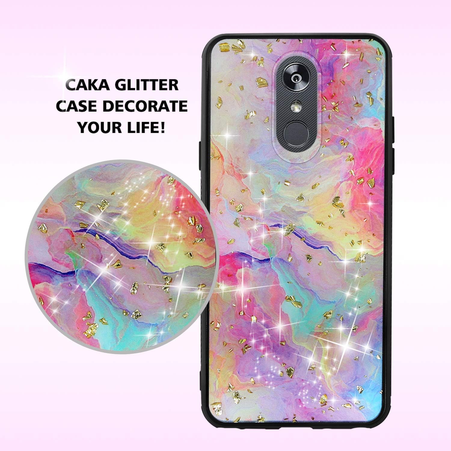 TJS Funda de teléfono celular para LG Stylo 55 Plus5V5X, arco iris, brillante, piel trasera, cuerpo completo, TPU suave parachoques
