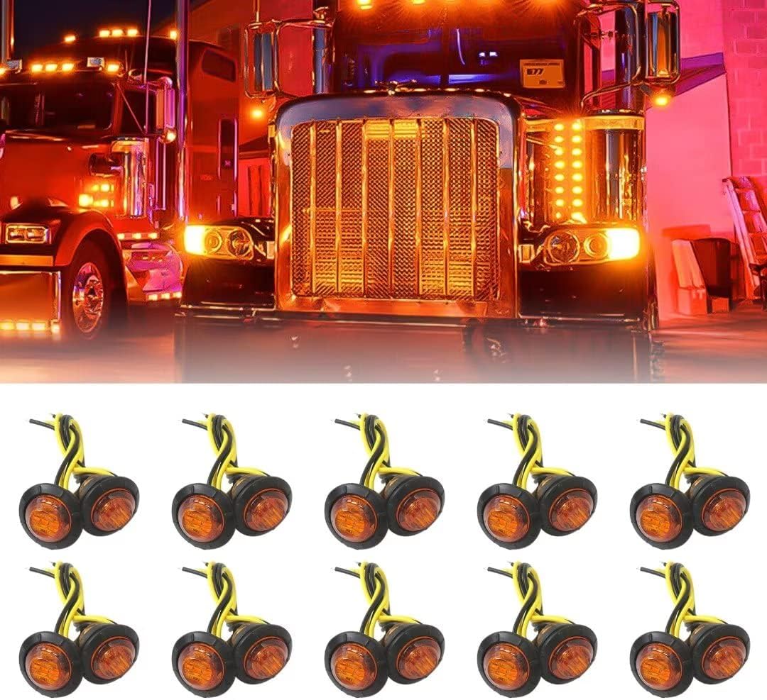 Paquete de 20 luces de marcador LED de 34 pulgadas y 12 V para camión, remolque, RV, lámpara lateral redonda para Jeep WranglerGrand